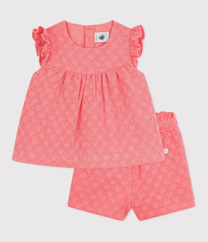 Ensemble bébé 2 pièces en broderie anglaise, motif cœurs – F1