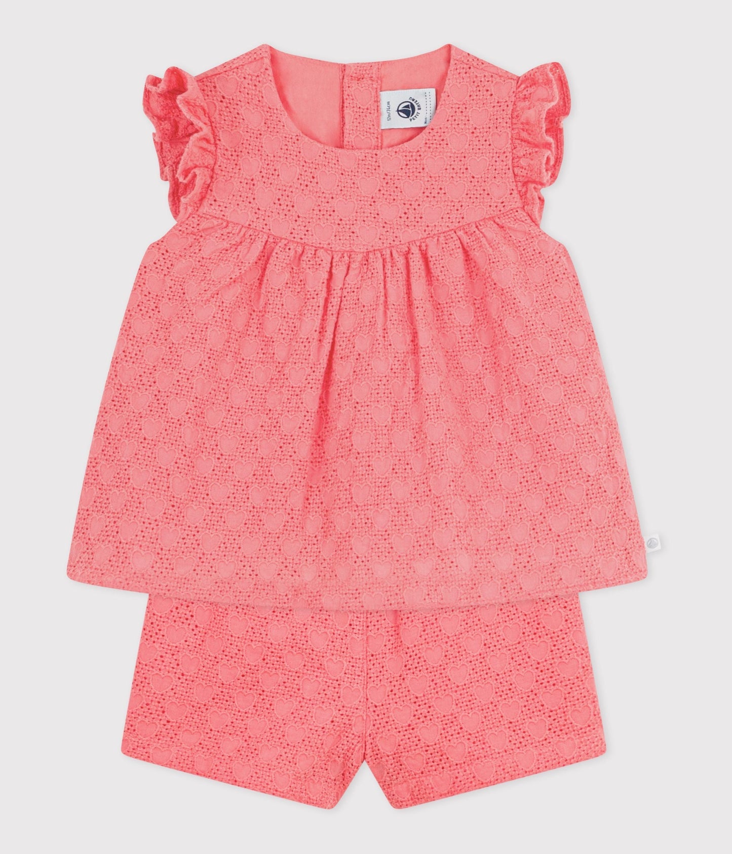Ensemble bébé 2 pièces en broderie anglaise, motif cœurs – F2