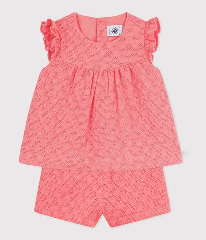Ensemble bébé 2 pièces en broderie anglaise, motif cœurs – F2