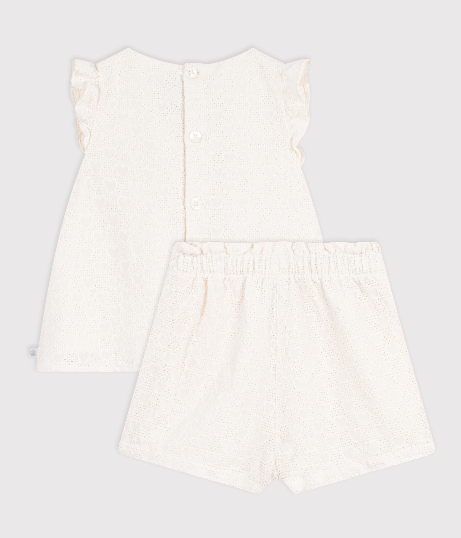 Ensemble bébé 2 pièces en broderie anglaise, motif cœurs – D1