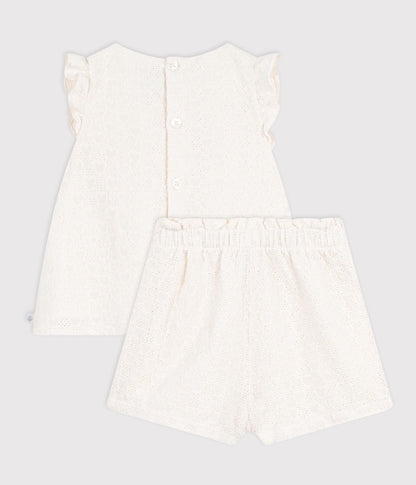 Ensemble bébé 2 pièces en broderie anglaise, motif cœurs – D1