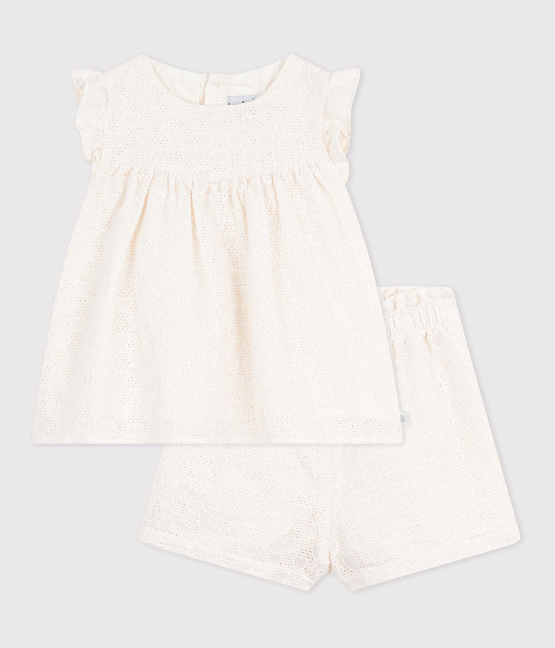 Ensemble bébé 2 pièces en broderie anglaise, motif cœurs – F1