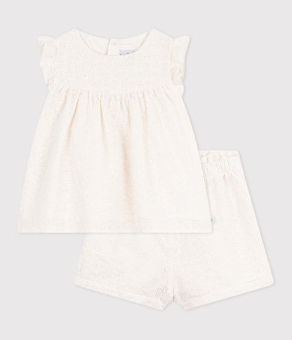Ensemble bébé 2 pièces en broderie anglaise, motif cœurs – F1
