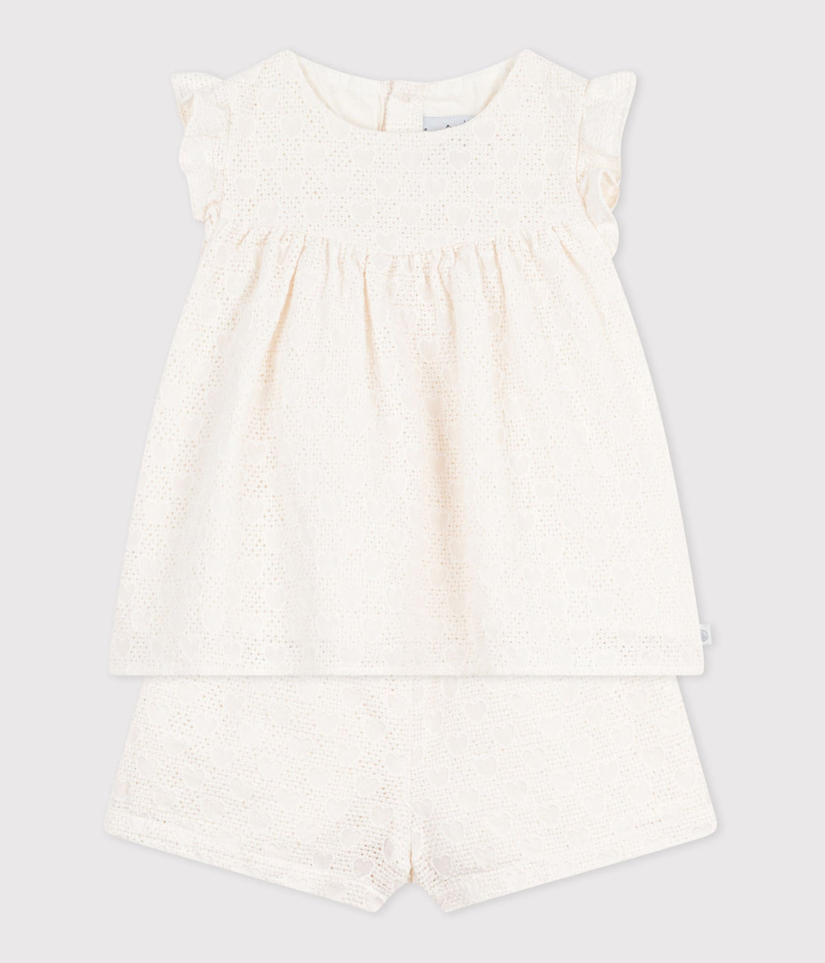 Ensemble bébé 2 pièces en broderie anglaise, motif cœurs – F2