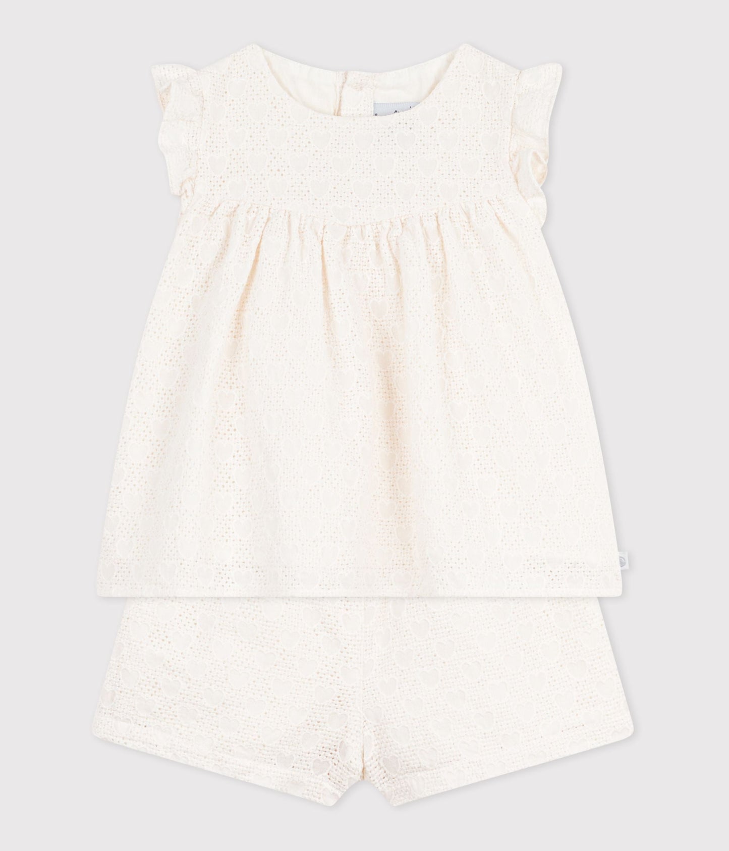 Ensemble bébé 2 pièces en broderie anglaise, motif cœurs – F2