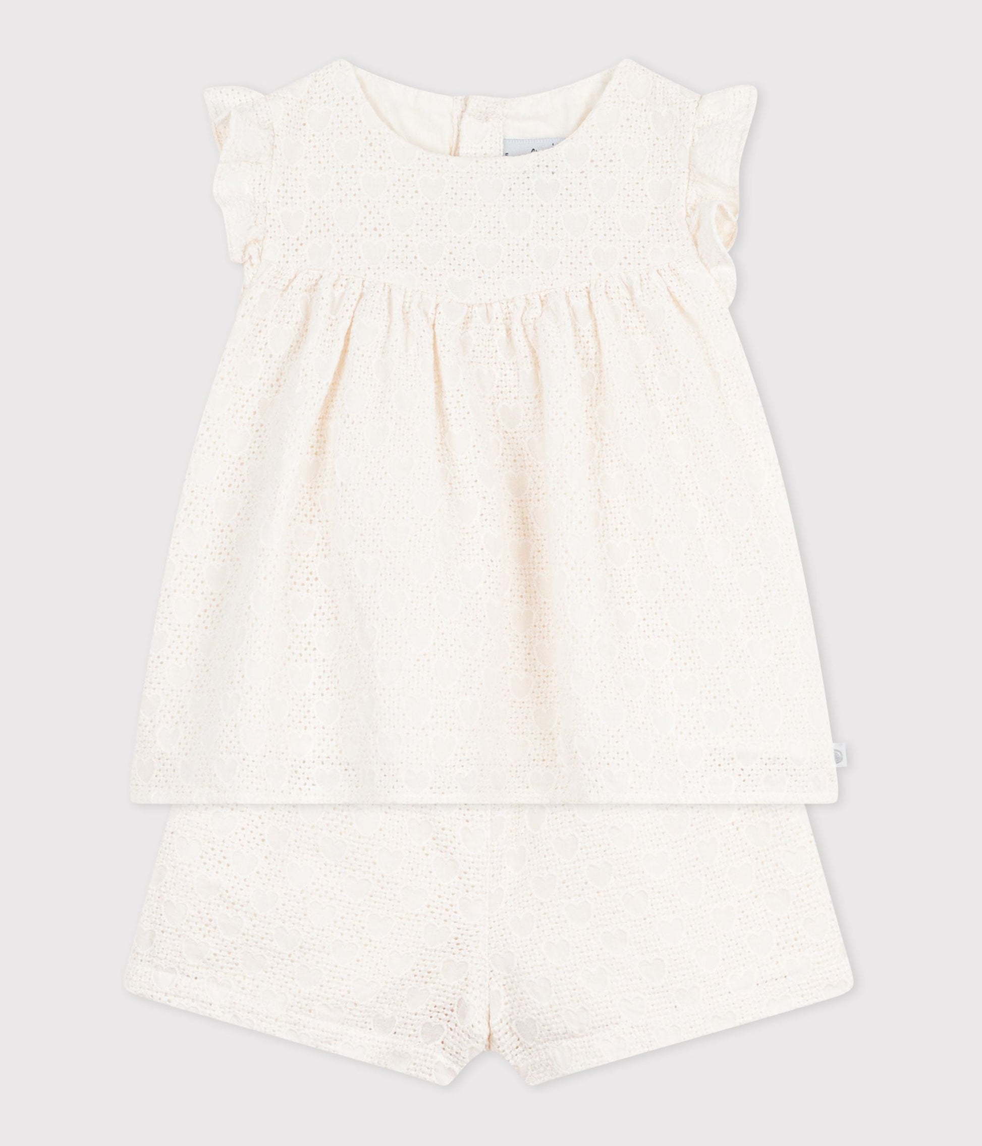 Ensemble bébé 2 pièces en broderie anglaise, motif cœurs – F2
