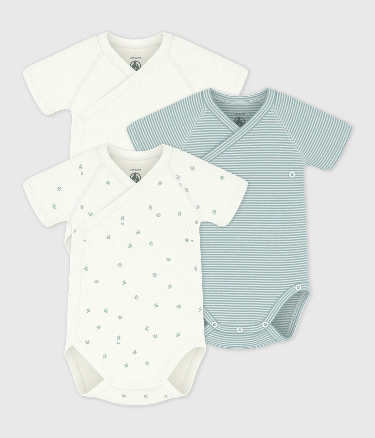 Lot de bodies croisés manches courtes en coton imprimé bébé – F1