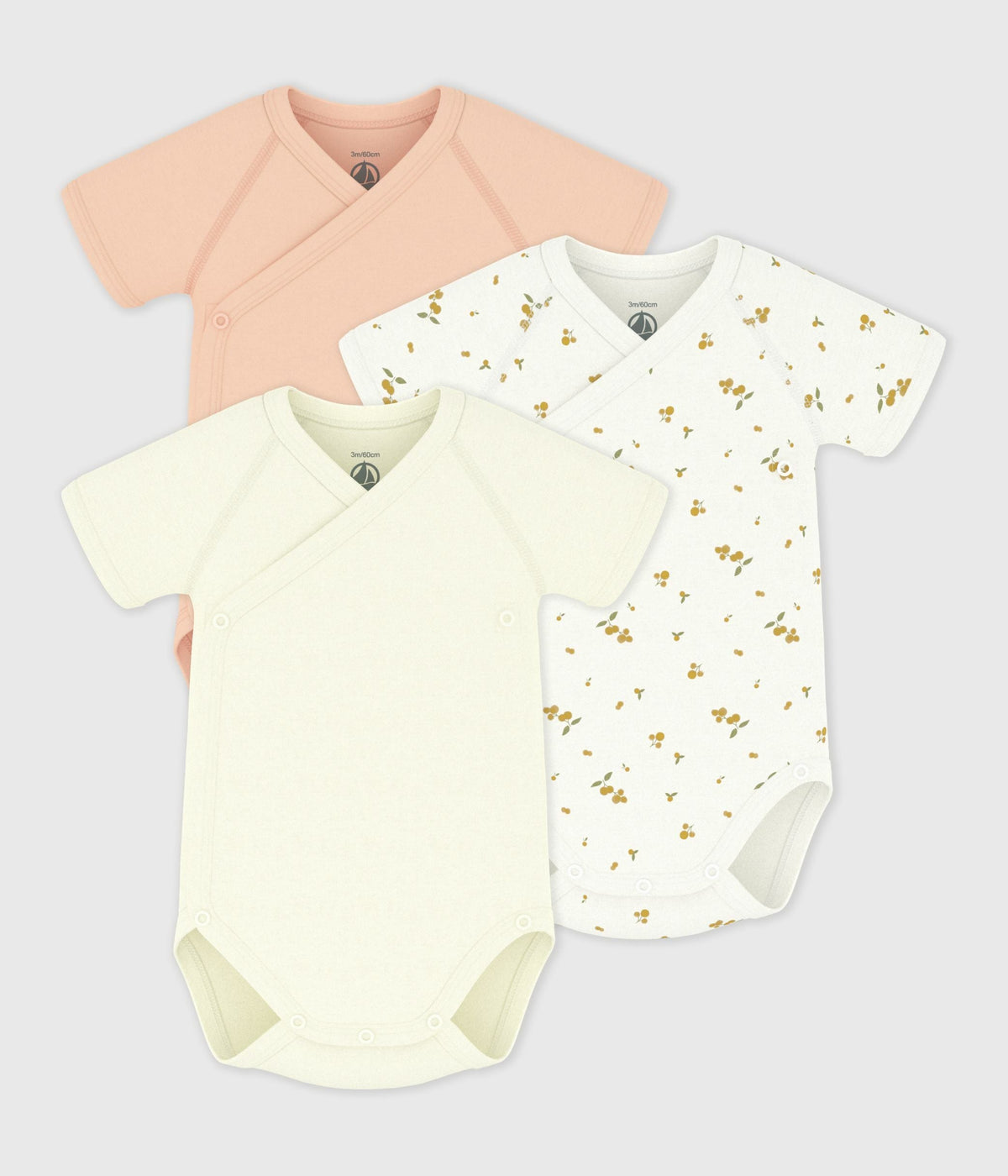 Lot de bodies croisés manches courtes en coton imprimé bébé – F1