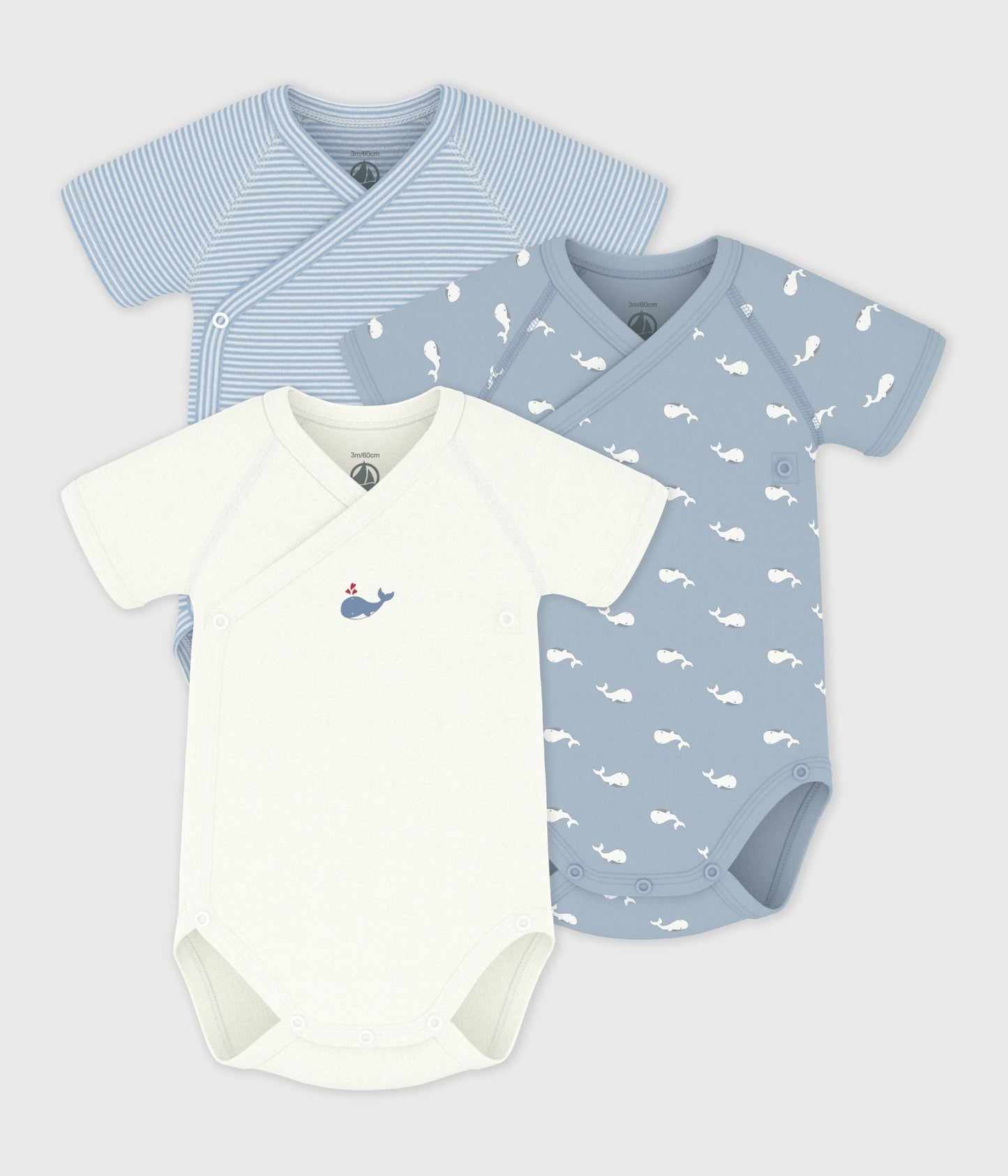 Lot de bodies croisés manches courtes en coton imprimé bébé – F1