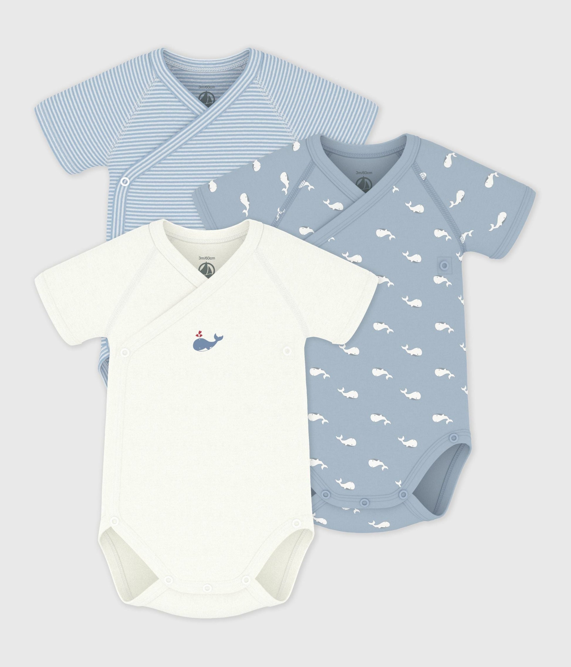 Lot de bodies croisés manches courtes en coton imprimé bébé – F1