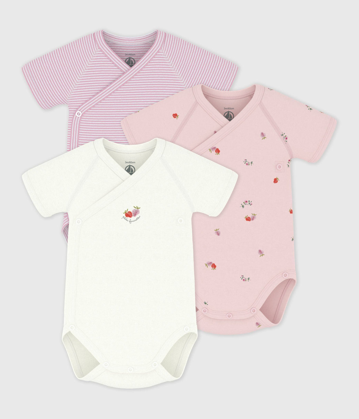 Lot de bodies croisés manches courtes en coton imprimé bébé – F1