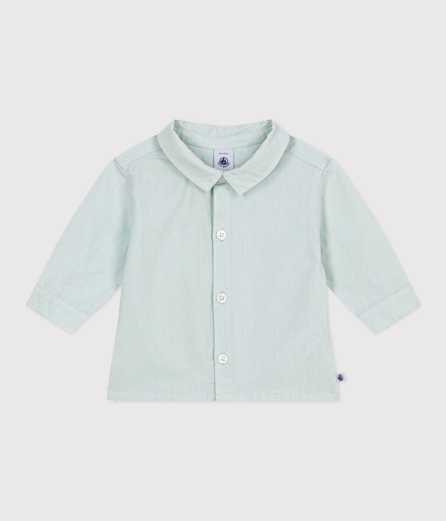 Chemise bébé en coton/lin à manches longues, unie – F1