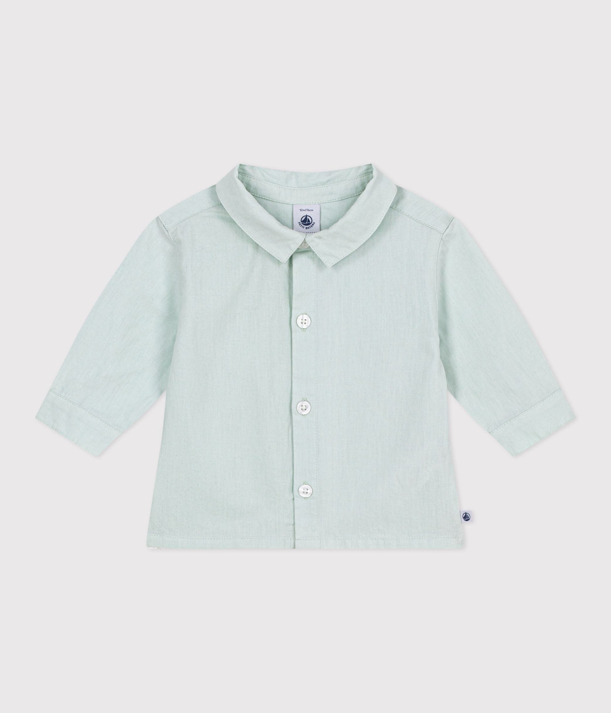 Chemise bébé en coton/lin à manches longues, unie – F1