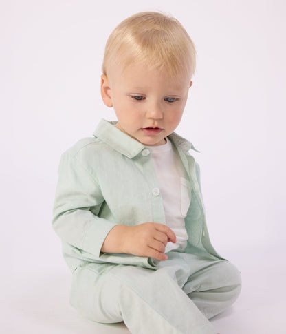 Chemise bébé en coton/lin à manches longues, unie – J1