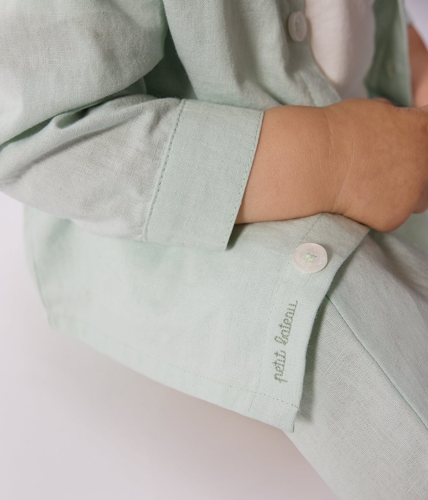 Chemise bébé en coton/lin à manches longues, unie – J2