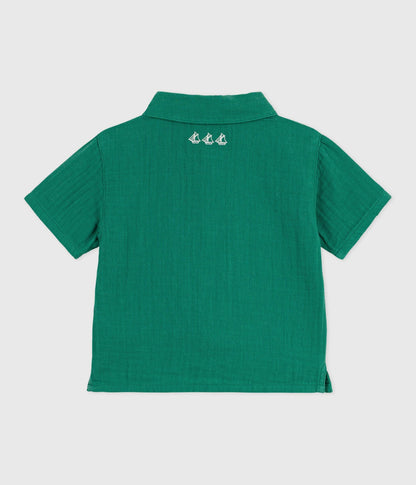 Chemise bébé en coton/lin à manches courtes, unie – D1