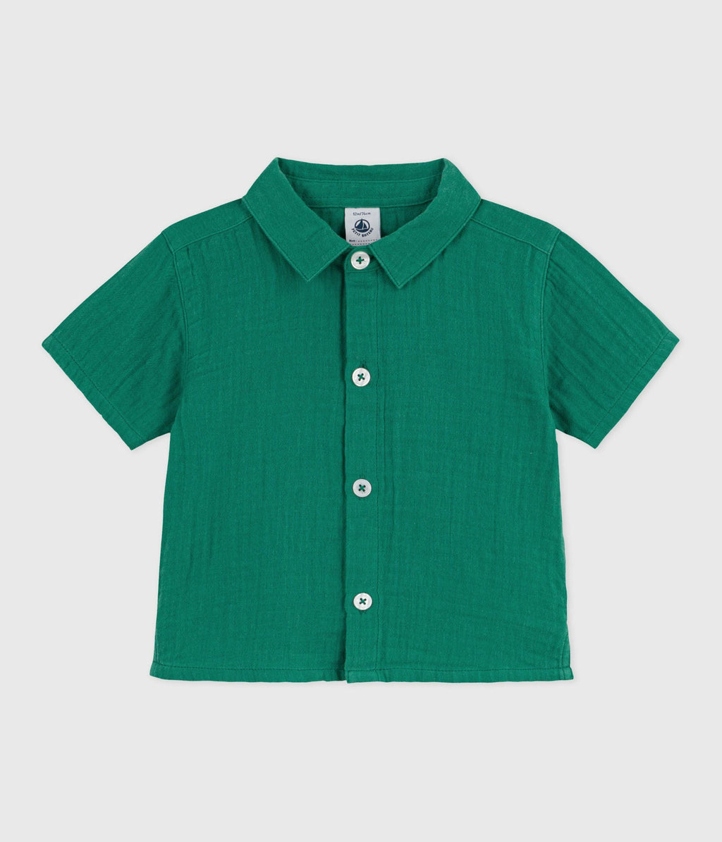 Chemise bébé en coton/lin à manches courtes, unie – F1