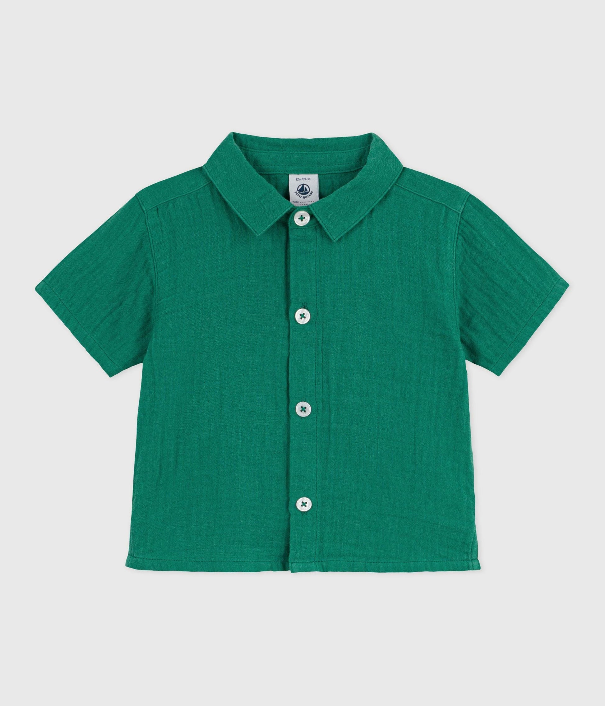 Chemise bébé en coton/lin à manches courtes, unie – F1