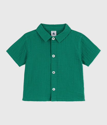 Chemise bébé en coton/lin à manches courtes, unie – F1