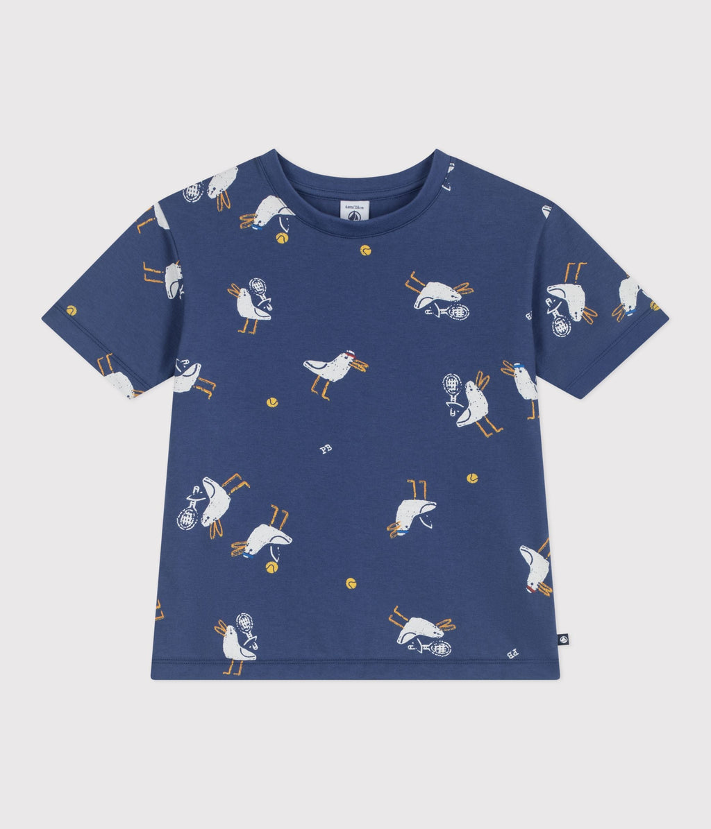 Tee-shirt enfant manches courtes en coton imprimé mouettes – F1