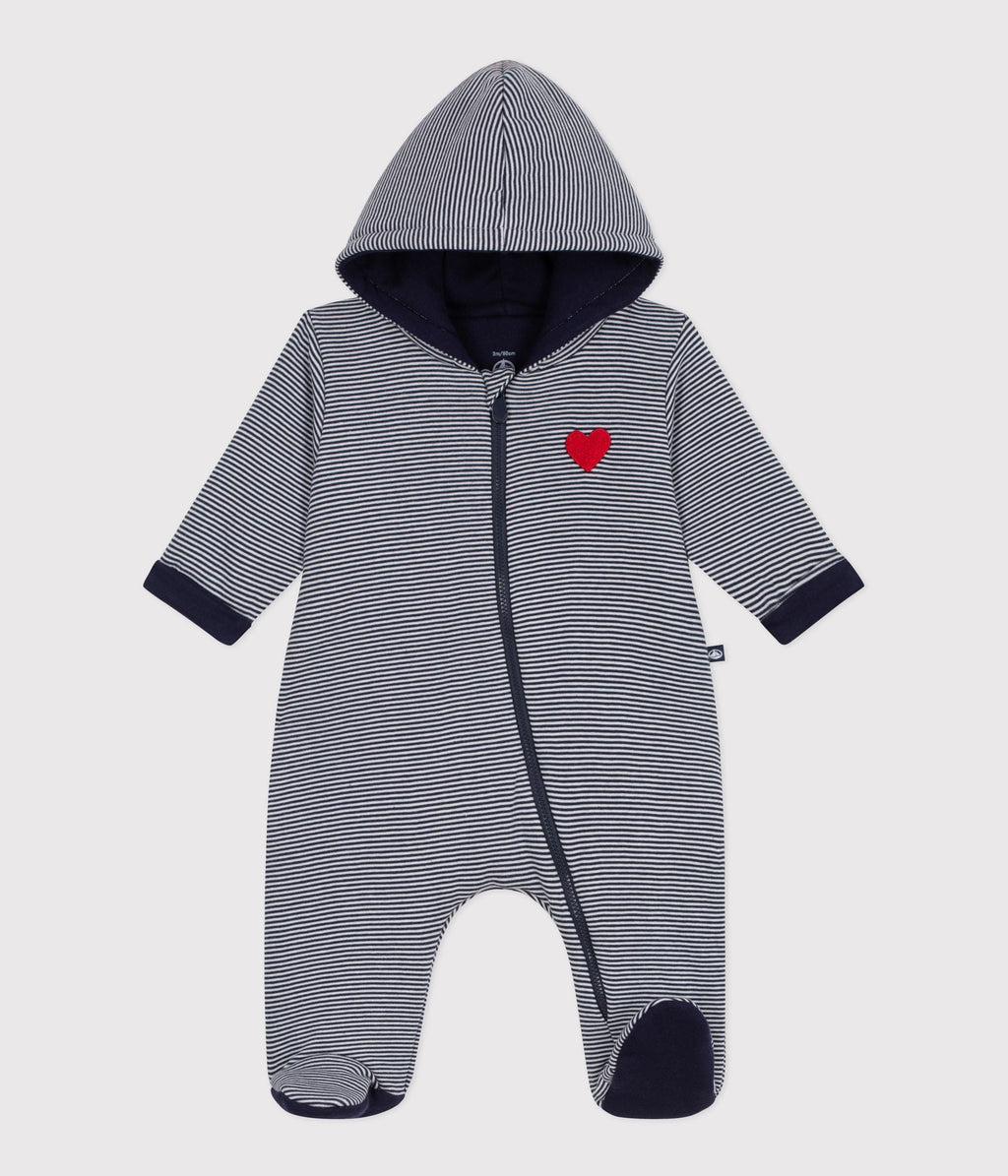 Combinaison ouatinée bébé à capuche et pieds, rayée – F1