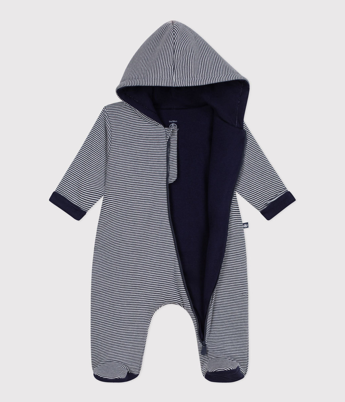 Combinaison ouatinée bébé à capuche et pieds, rayée – F2