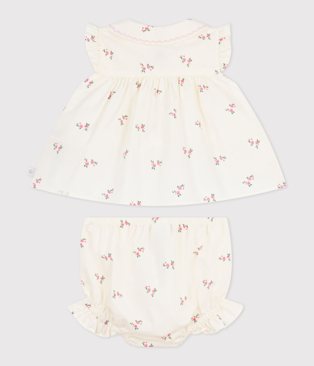 Ensemble 2 pièces bébé en coton, blouse et bloomer imprimés fleurs – D1