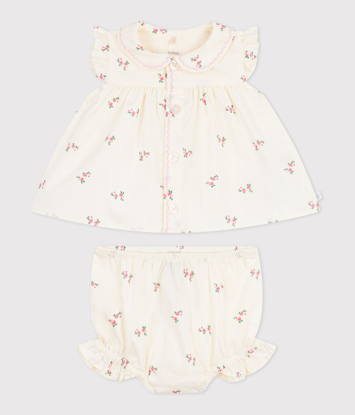 Ensemble 2 pièces bébé en coton, blouse et bloomer imprimés fleurs – F1