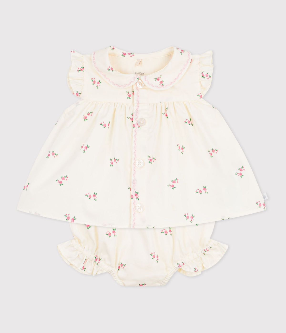 Ensemble 2 pièces bébé en coton, blouse et bloomer imprimés fleurs – F2