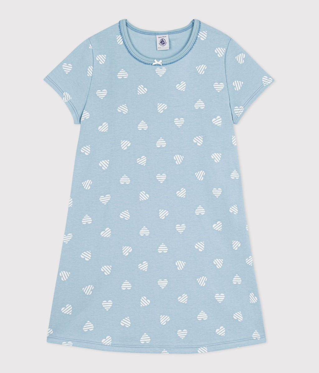 Chemise de nuit enfant en coton manches courtes imprimé cœurs – F1