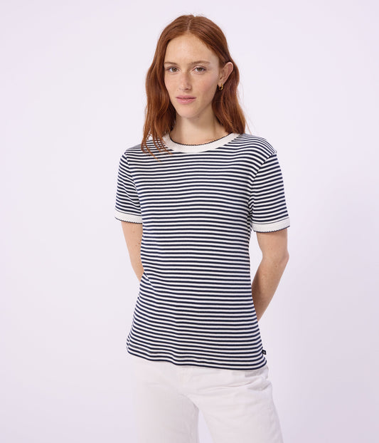Tee-shirt femme en coton manches courtes à rayures – J1