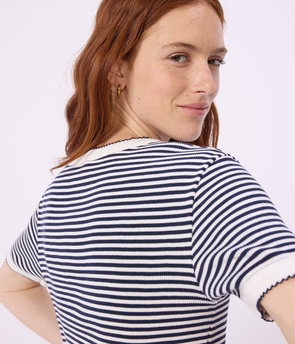 Tee-shirt femme en coton manches courtes à rayures – J2