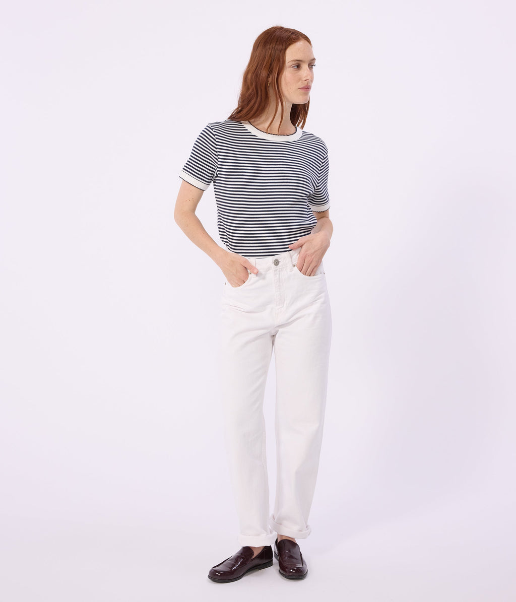 Tee-shirt femme en coton manches courtes à rayures – J3