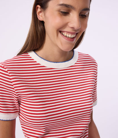 Tee-shirt femme en coton manches courtes à rayures – J1