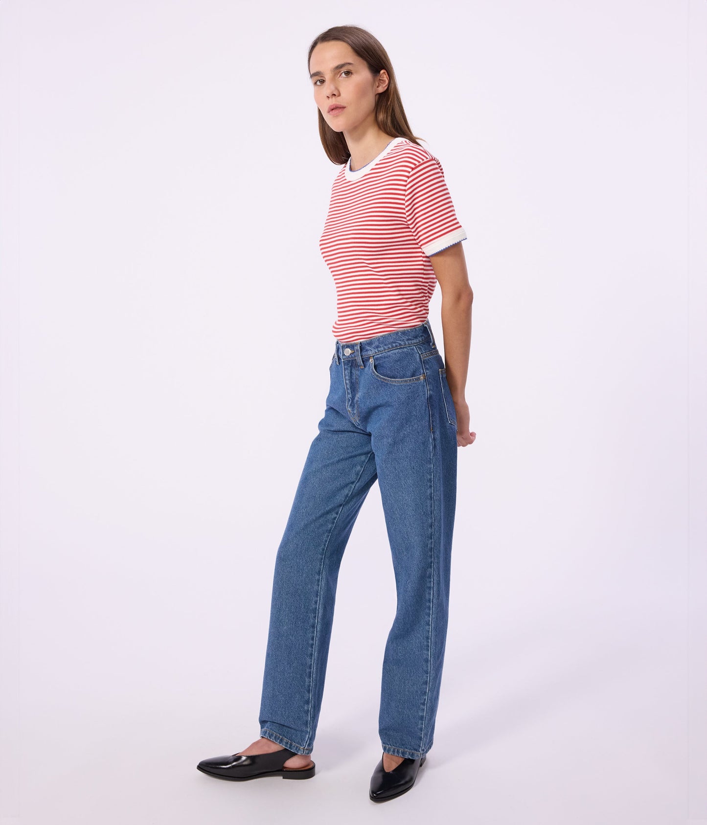 Tee-shirt femme en coton manches courtes à rayures – J3