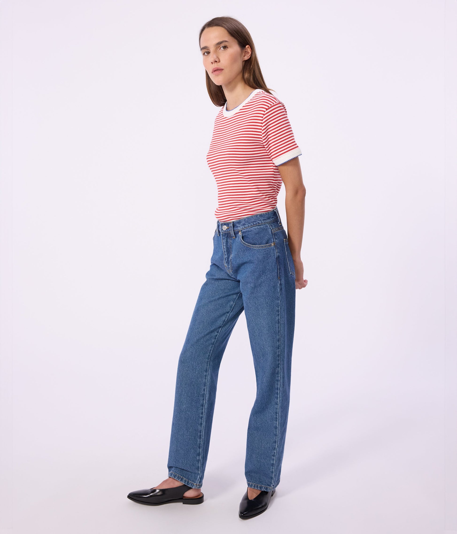 Tee-shirt femme en coton manches courtes à rayures – J3