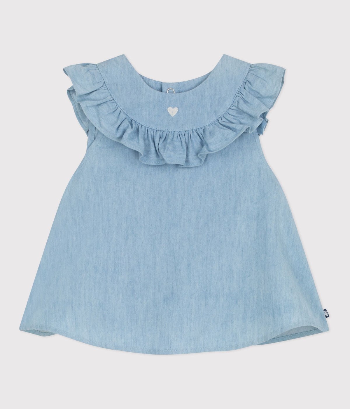 Blouse bébé en coton sans manches en chambray brodé – F1