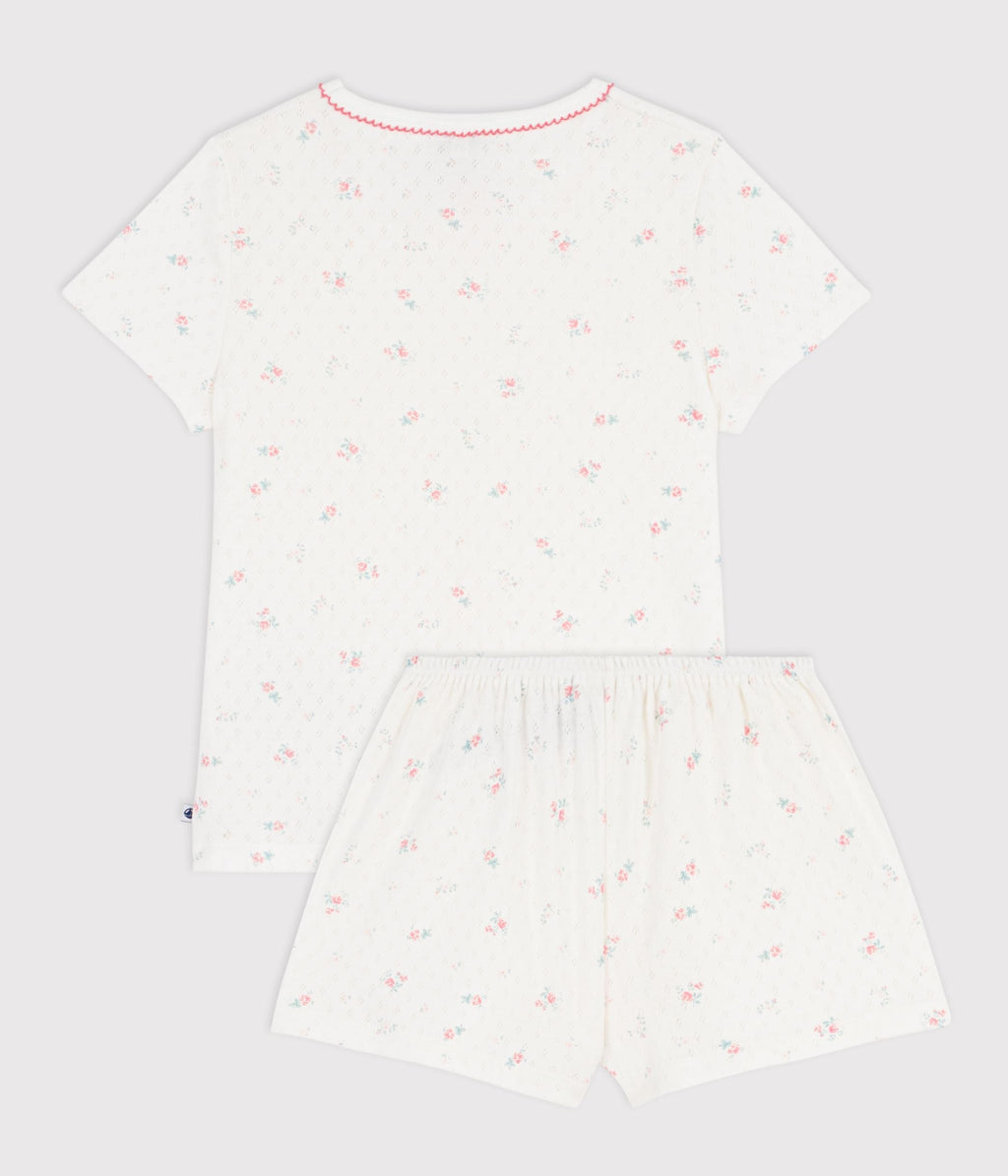 Pyjama short enfant en coton ajouré imprimé fleuri – D1