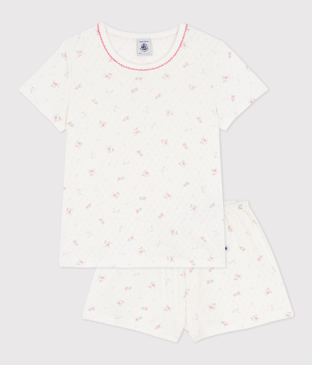 Pyjama short enfant en coton ajouré imprimé fleuri – F1