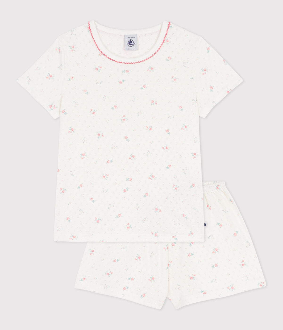 Pyjama short enfant en coton ajouré imprimé fleuri – F1