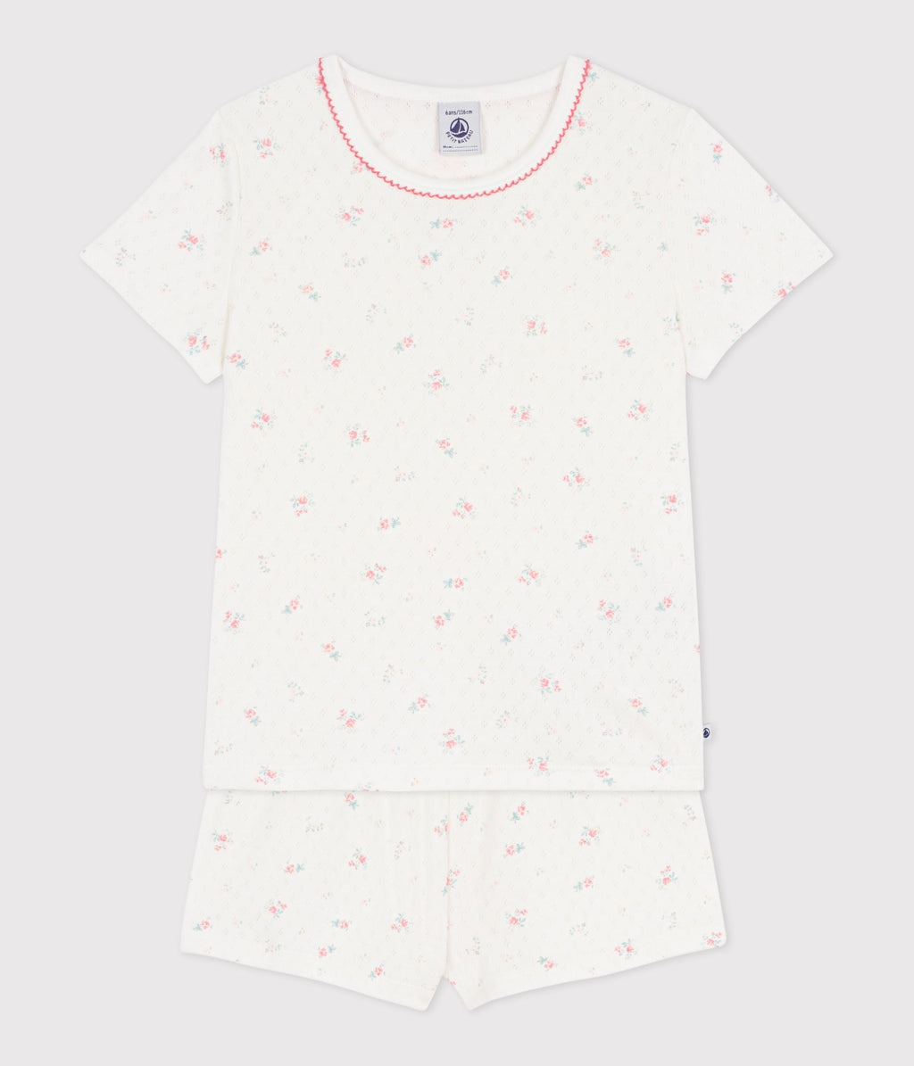 Pyjama short enfant en coton ajouré imprimé fleuri – F2
