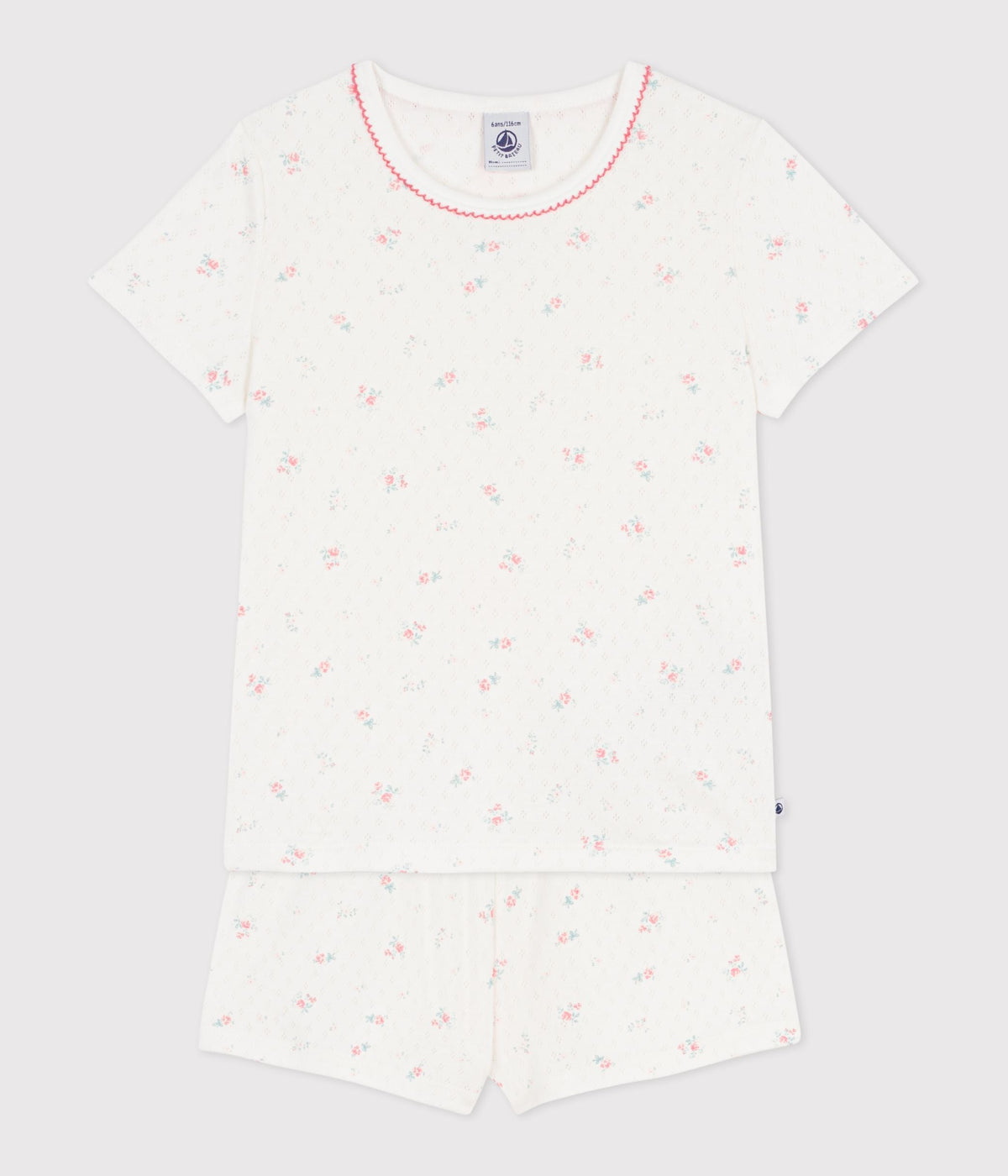 Pyjama short enfant en coton ajouré imprimé fleuri – F2