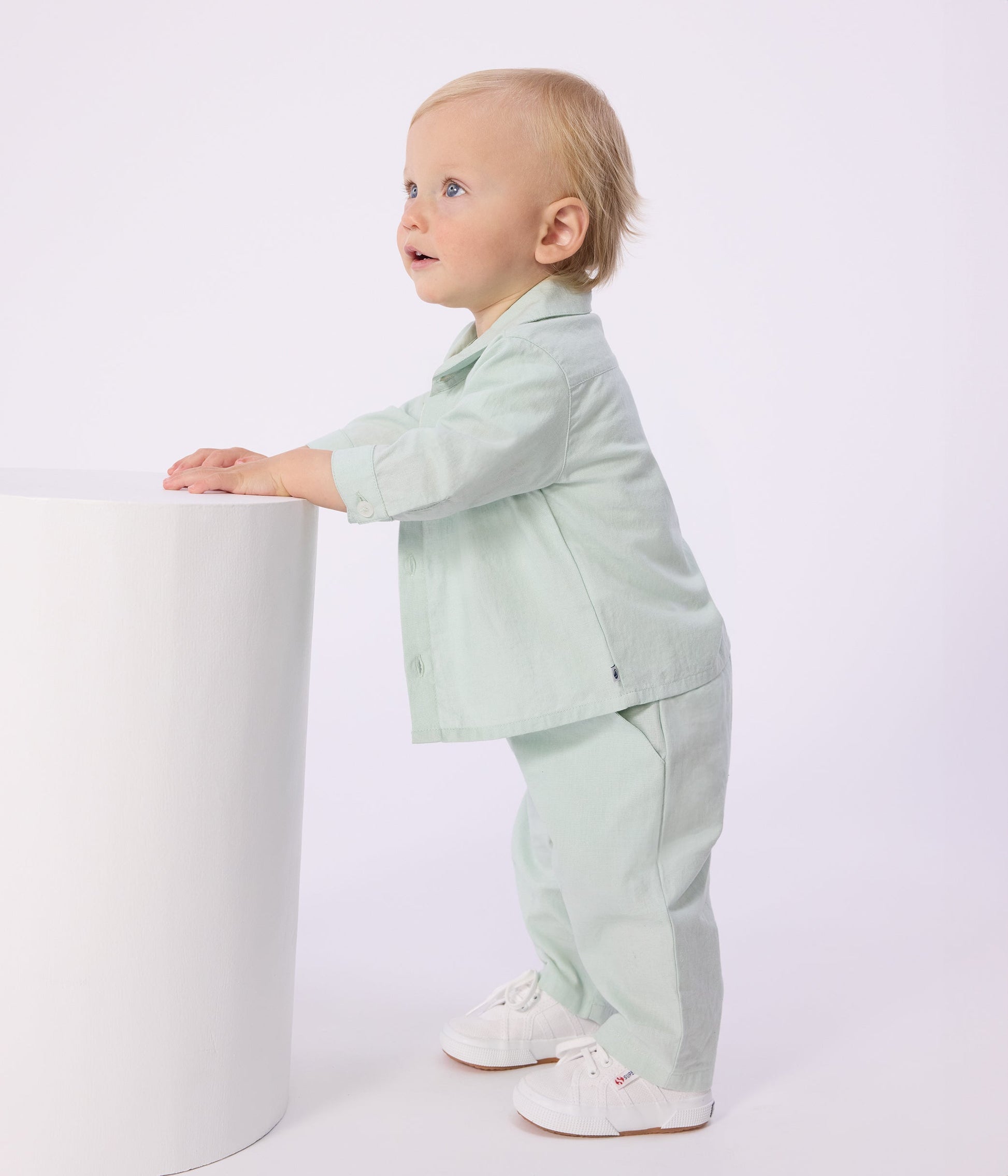 Pantalon bébé en coton/lin, uni – J1