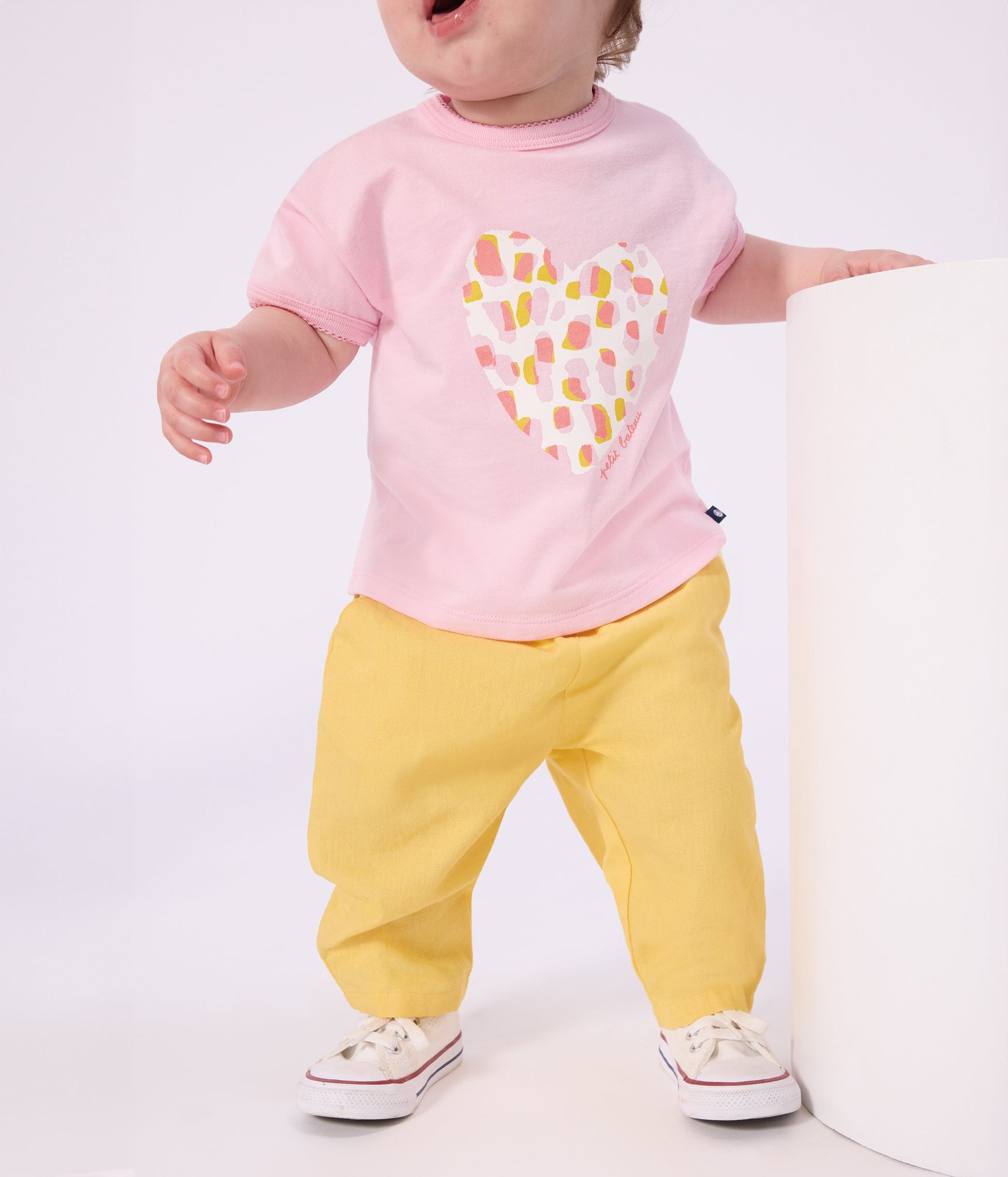 Pantalon bébé en coton/lin, uni – J1