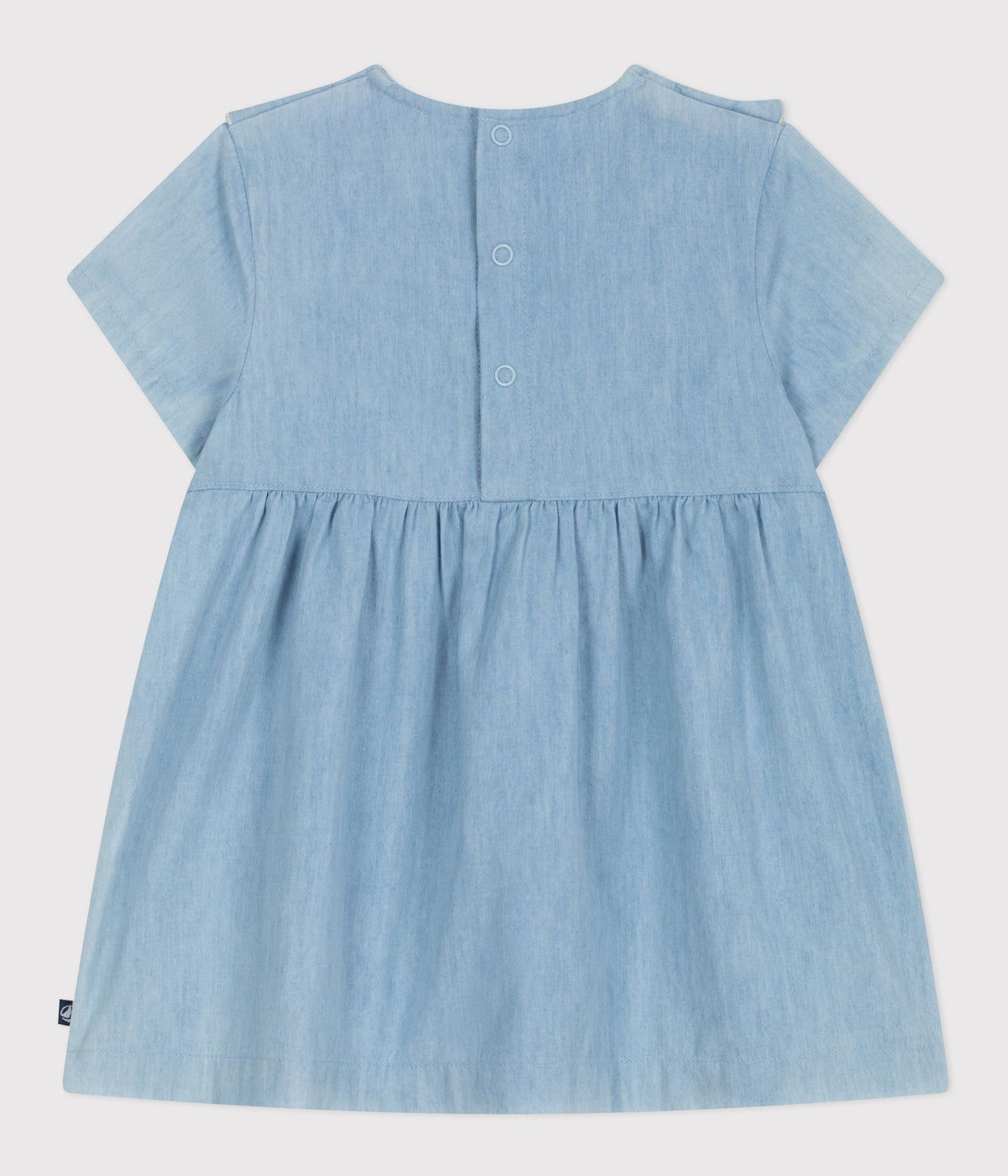 Robe bébé en coton manches courtes en chambray, brodée de cœurs – D1