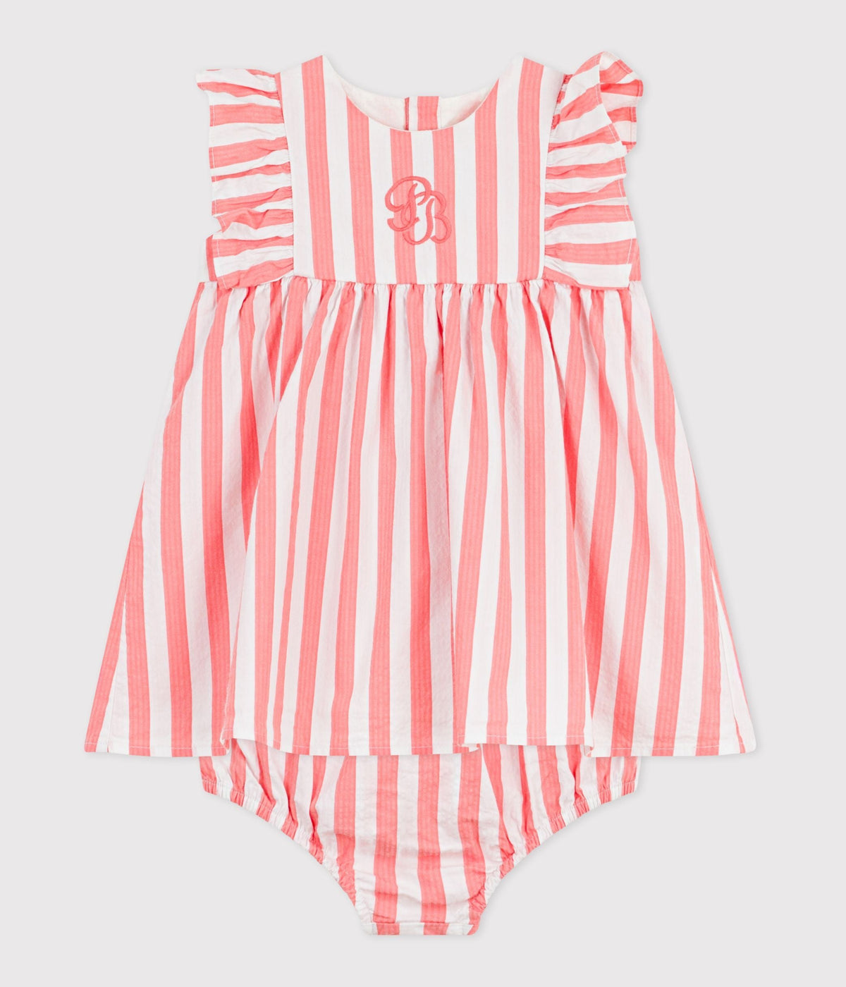 Robe bébé en coton sans manches et son bloomer rayés – F2
