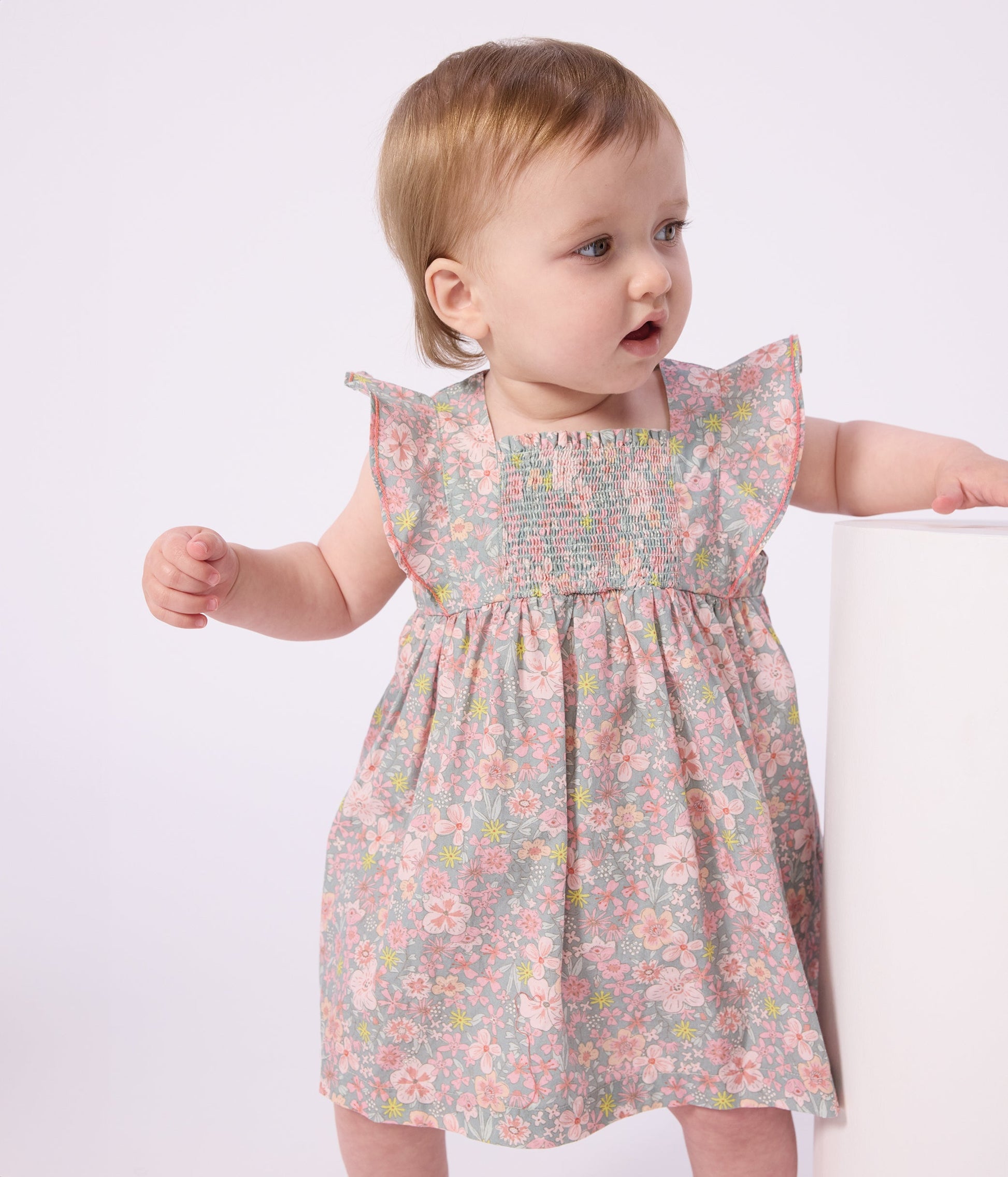 Robe bébé en coton manches courtes et son bloomer imprimés fleurs – J1