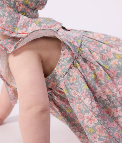 Robe bébé en coton manches courtes et son bloomer imprimés fleurs – J2