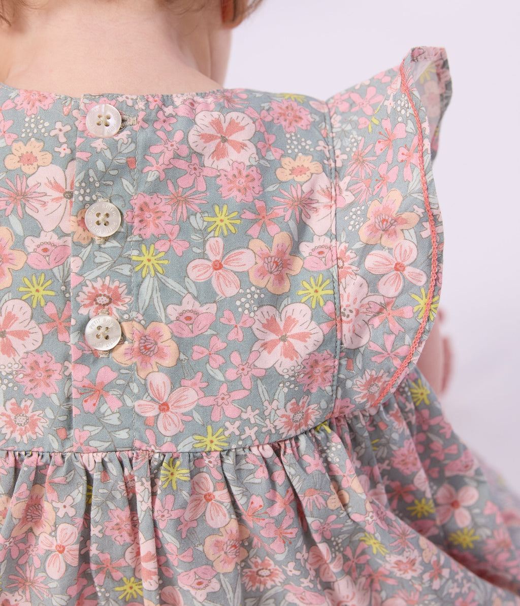 Robe bébé en coton manches courtes et son bloomer imprimés fleurs – J3