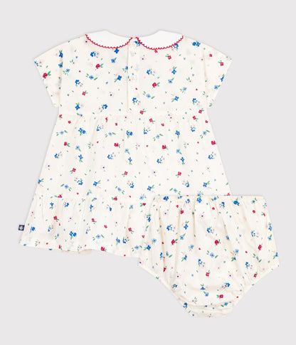 Robe bébé en coton manches courtes et son bloomer imprimés fleurs – D1